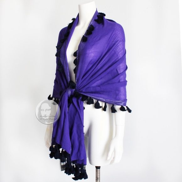 Eileen Fisher Violet Wrap Tassels Scarf Shawl Shimmer Wool Edges 80in NWT NOS OS - Picture 4 of 9